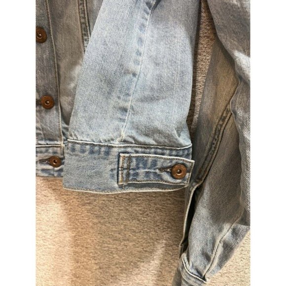 Forever21 Jean Jacket Women M Pocket Denim Button Up Long Sleeve Light Wash Blue - Picture 6 of 10